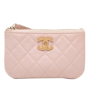 CHANEL Pink Caviar Leather Logo Pouch